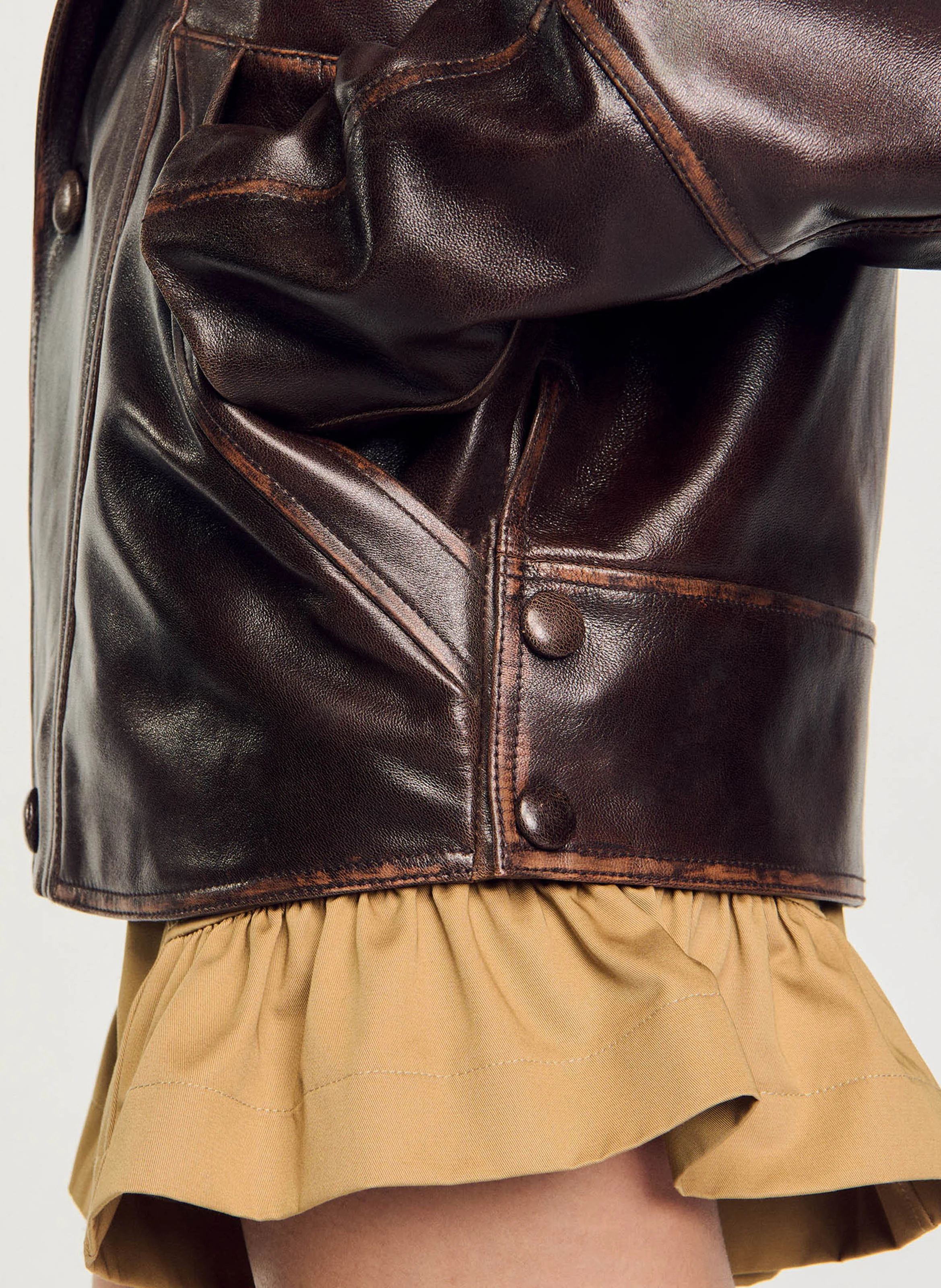 Veste col tailleur en cuir | Marron