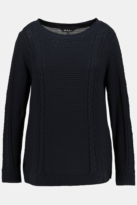 Bellieva-Pullover, Zopfmuster, Rundhals, Langarm, GOTS