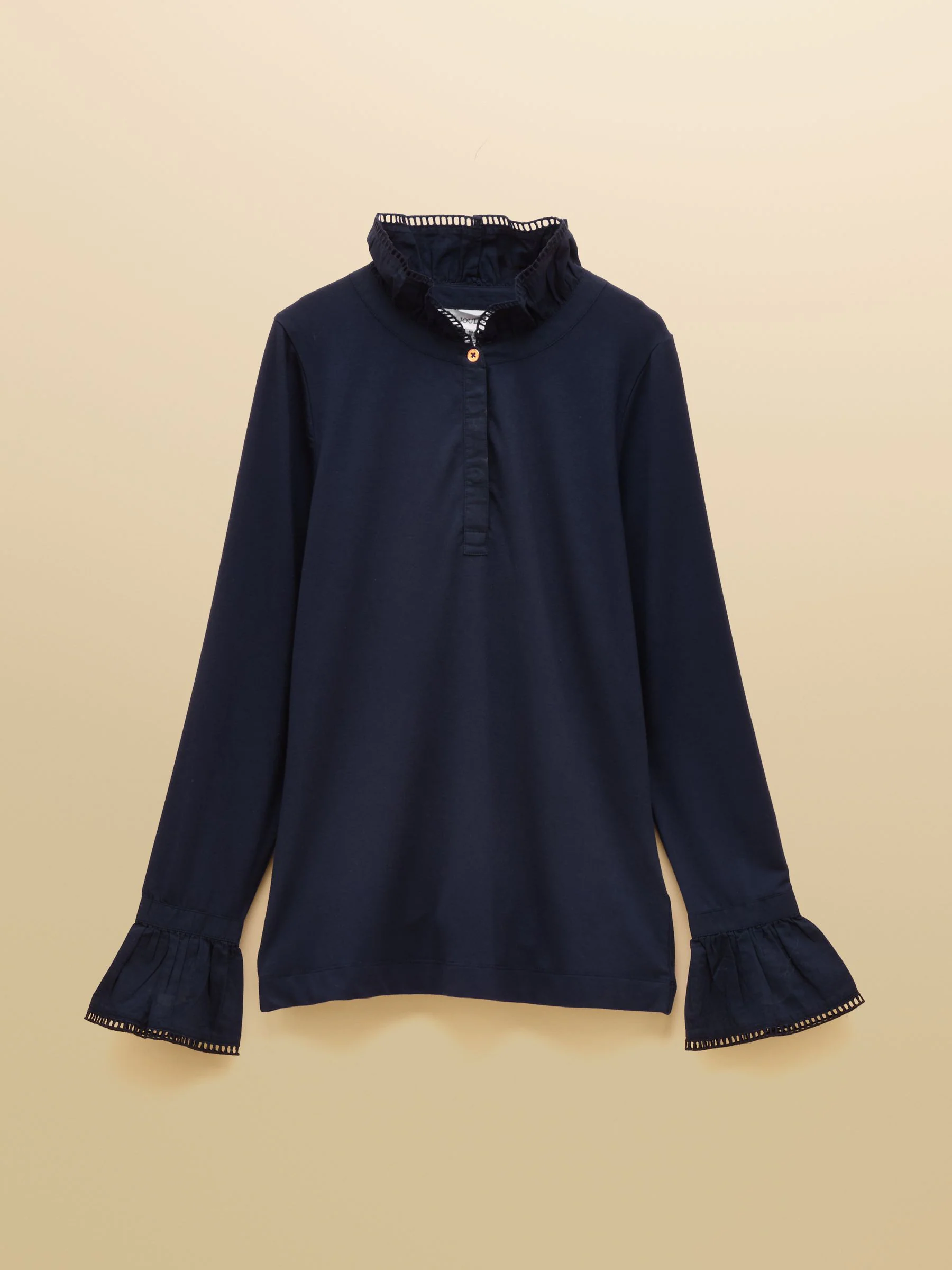 Marineblauw - Joules Kate Lange Mouw Top met Ruches aan de Hals