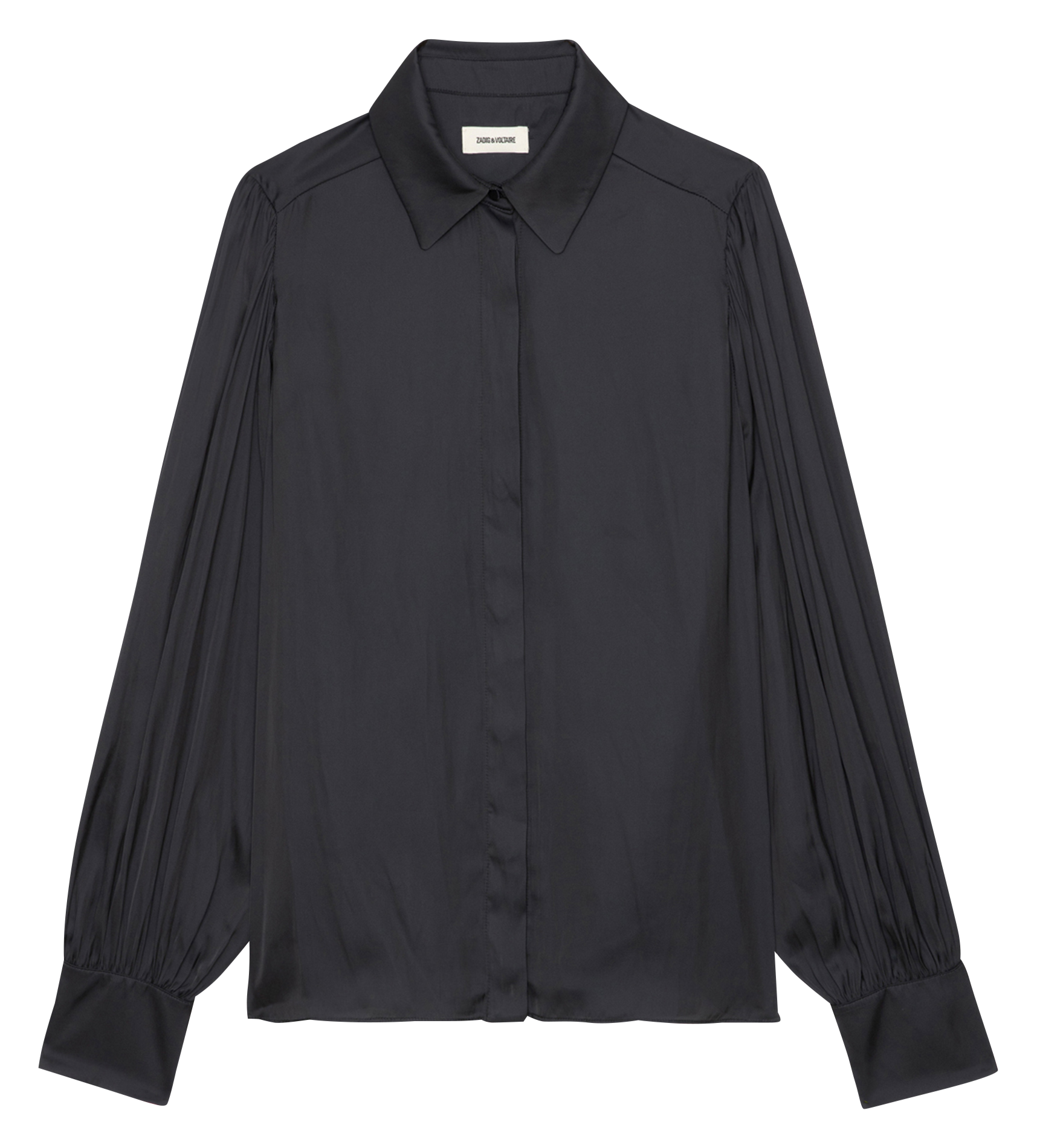 TRENTA - Chemise col classique droite satinée en fibres recyclées mélangées | Noir