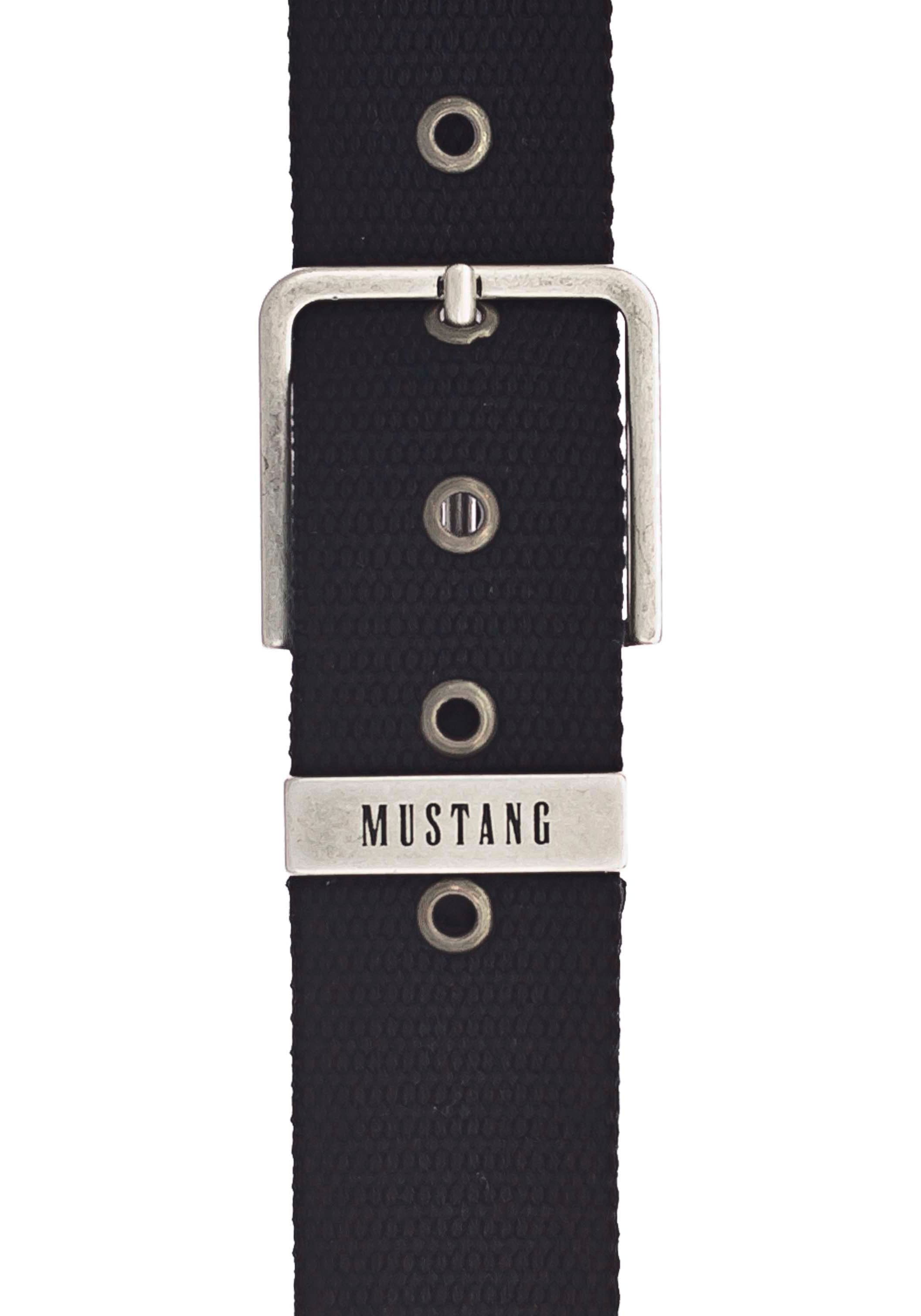 MUSTANG Stoffgürtel , Schliesse mit Used-Look, Schlaufe mit Logoschriftzug,