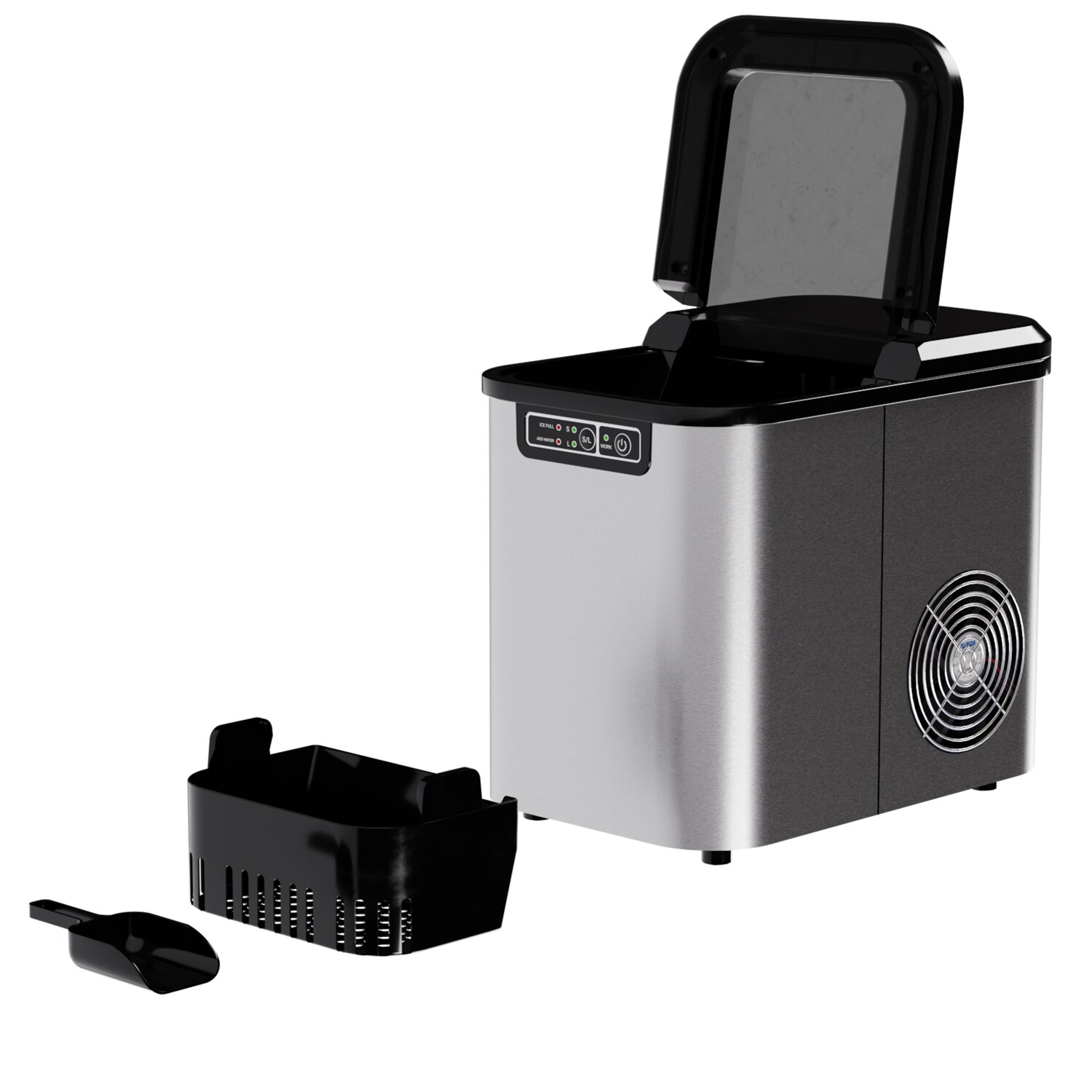 TroniTechnik® Eiswürfelmaschine Eiswürfelbereiter aus Edelstahl , Ice Maker, 12kg/24h, 2,2 Liter Wassertank, 2 Größen, Selbstreinigung