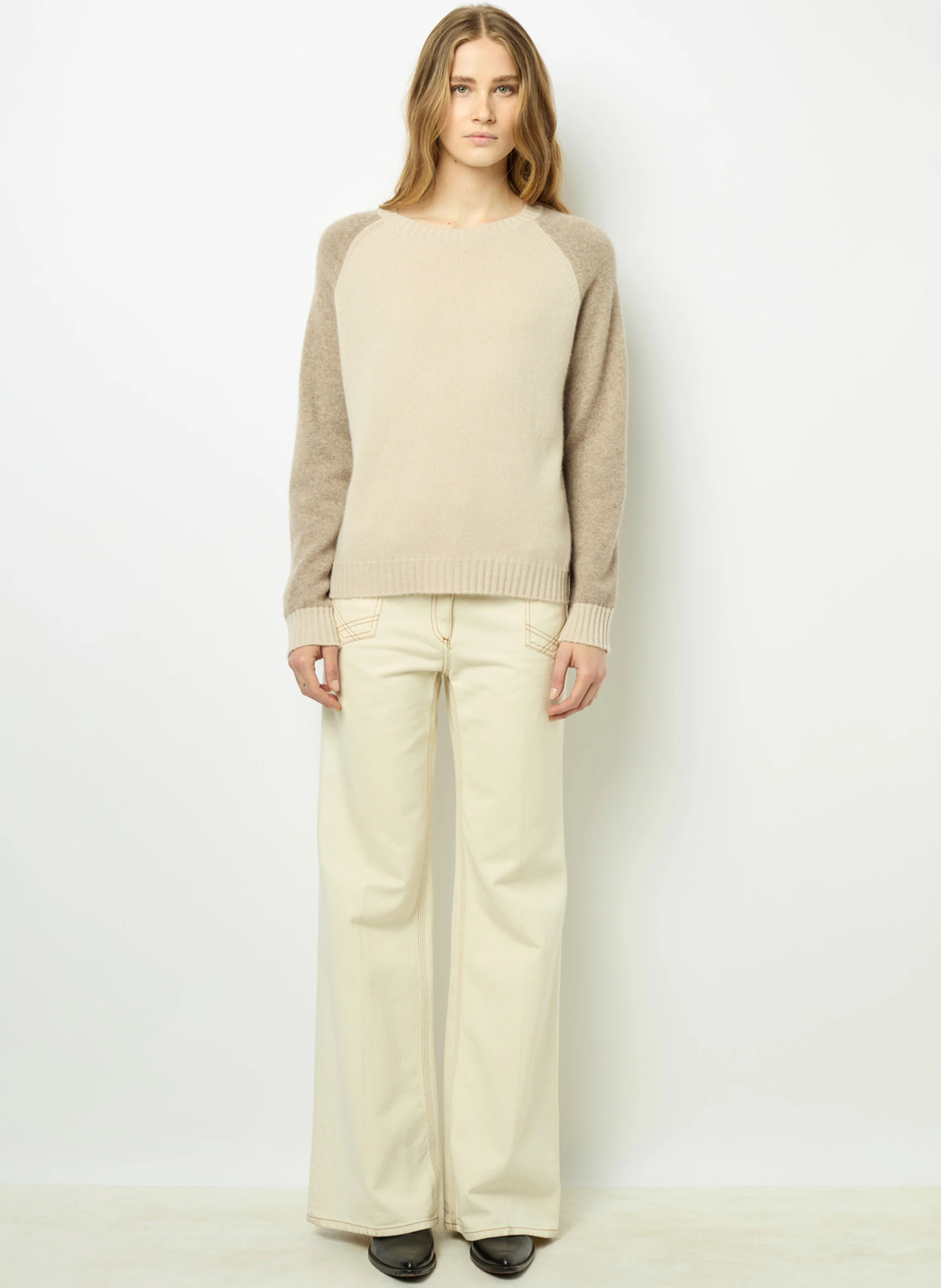 JALINA - Pull col rond en cachemire | Beige