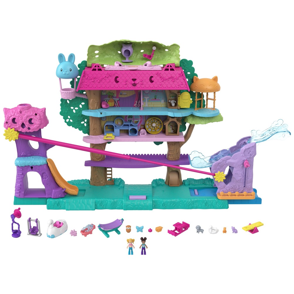 Polly Pocket Haustier-Abenteuer-Baumhaus-Spielset und Zubehör