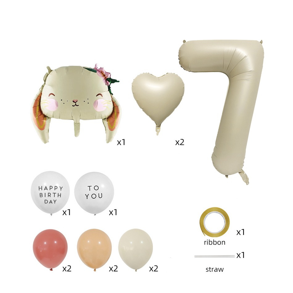 (12-tlg. Set) Zahlen Ballon Kinder Geburtstags Party Folienballon inkl. Latex Luftballons - Zahl 7 / Hase