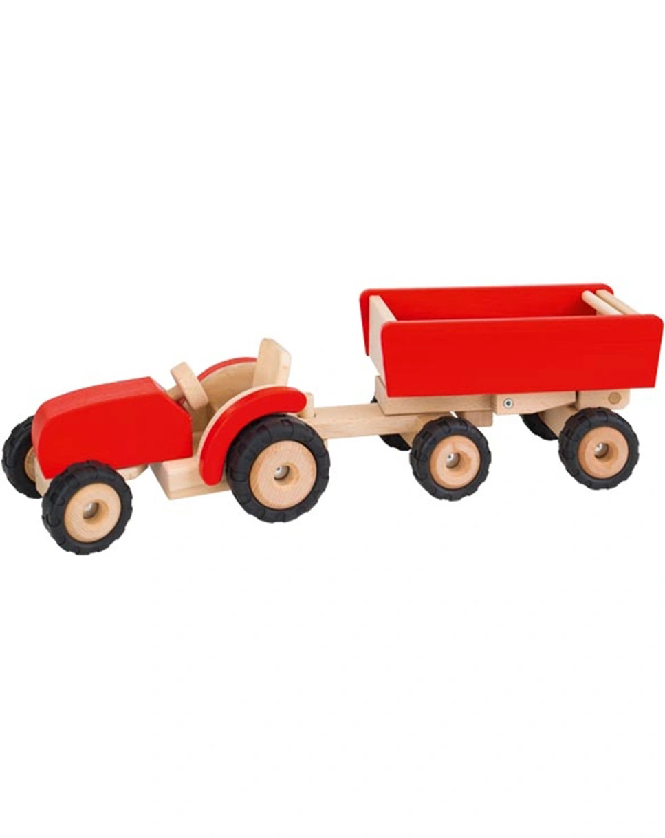 Holzfahrzeug TRAKTOR mit Anhänger in rot
