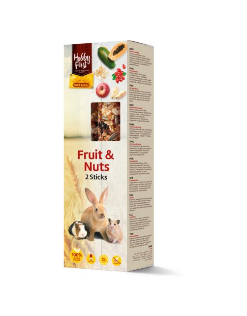 Hobbyfirst Hope Farms Sticks Fruit En Noten - Knaagdiersnack - Fruit Noten 8.1x26.5x4 cm 2x90 g L
