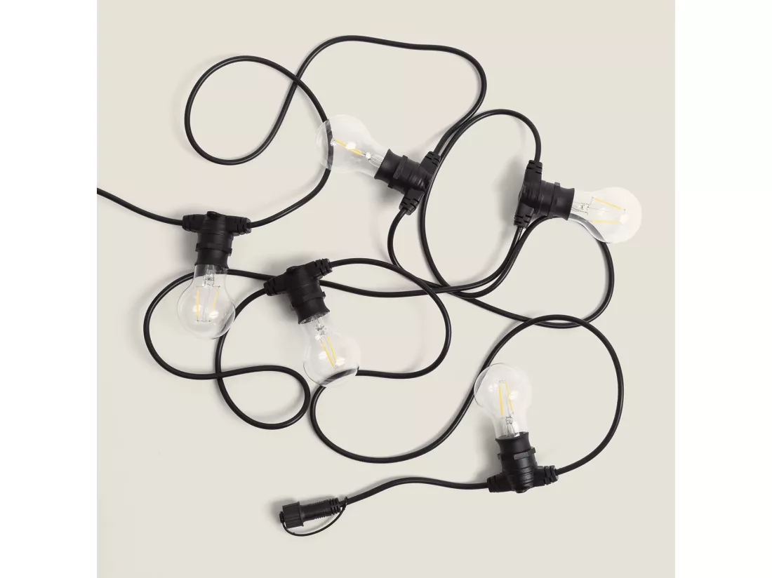 Kit Guirlande Lumineuse Extérieure IP44 5m Noir + 5 Ampoules LED Filament B22 2W 3000K Blanc chaud