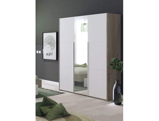 SCIAE - Armoire PRADO blanc-bois armoire 3 portes ouvrantes