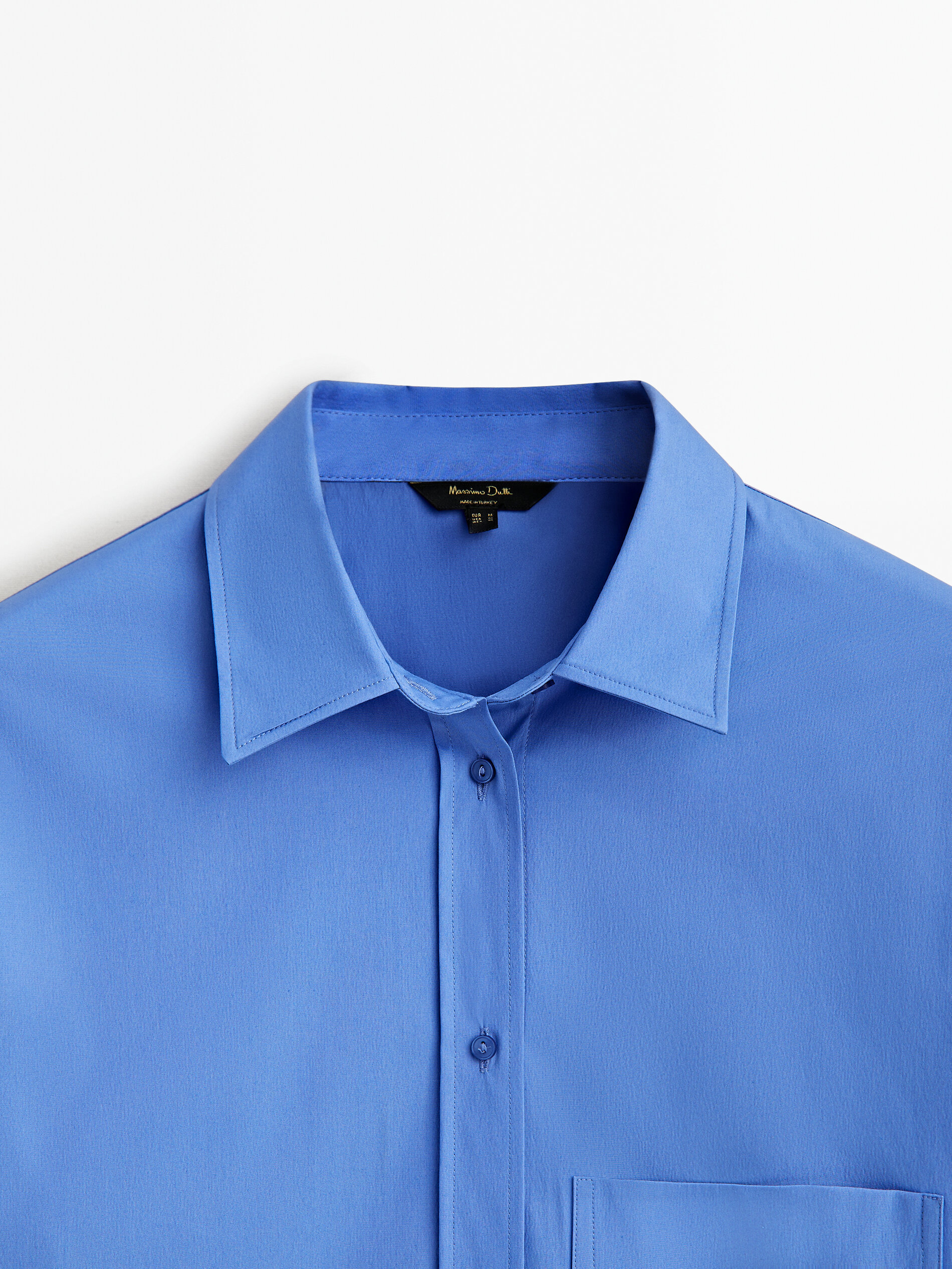 Camisa de algodão popeline com bolso - AZUL ESCURO