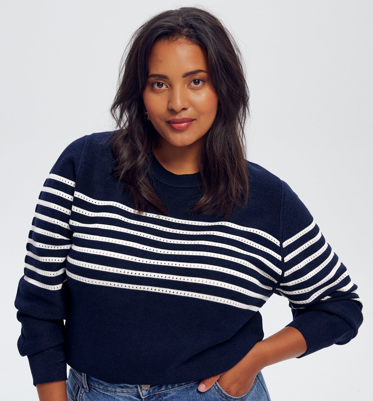 Pull marin Femme - Rayé écru