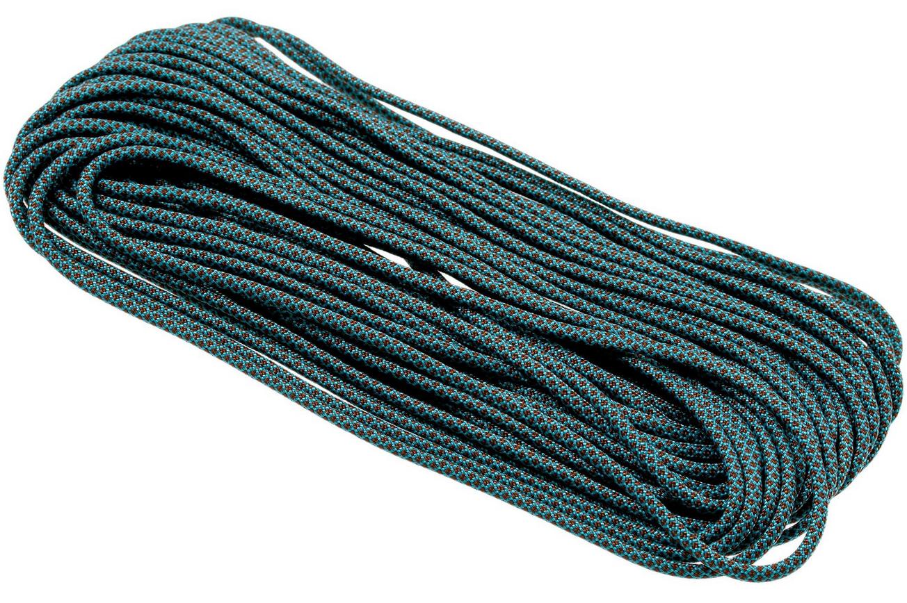 Knivesandtools 550 paracord type III, kleur: neon turquoise with chocolate diamonds - 50 ft (15,24 meter)