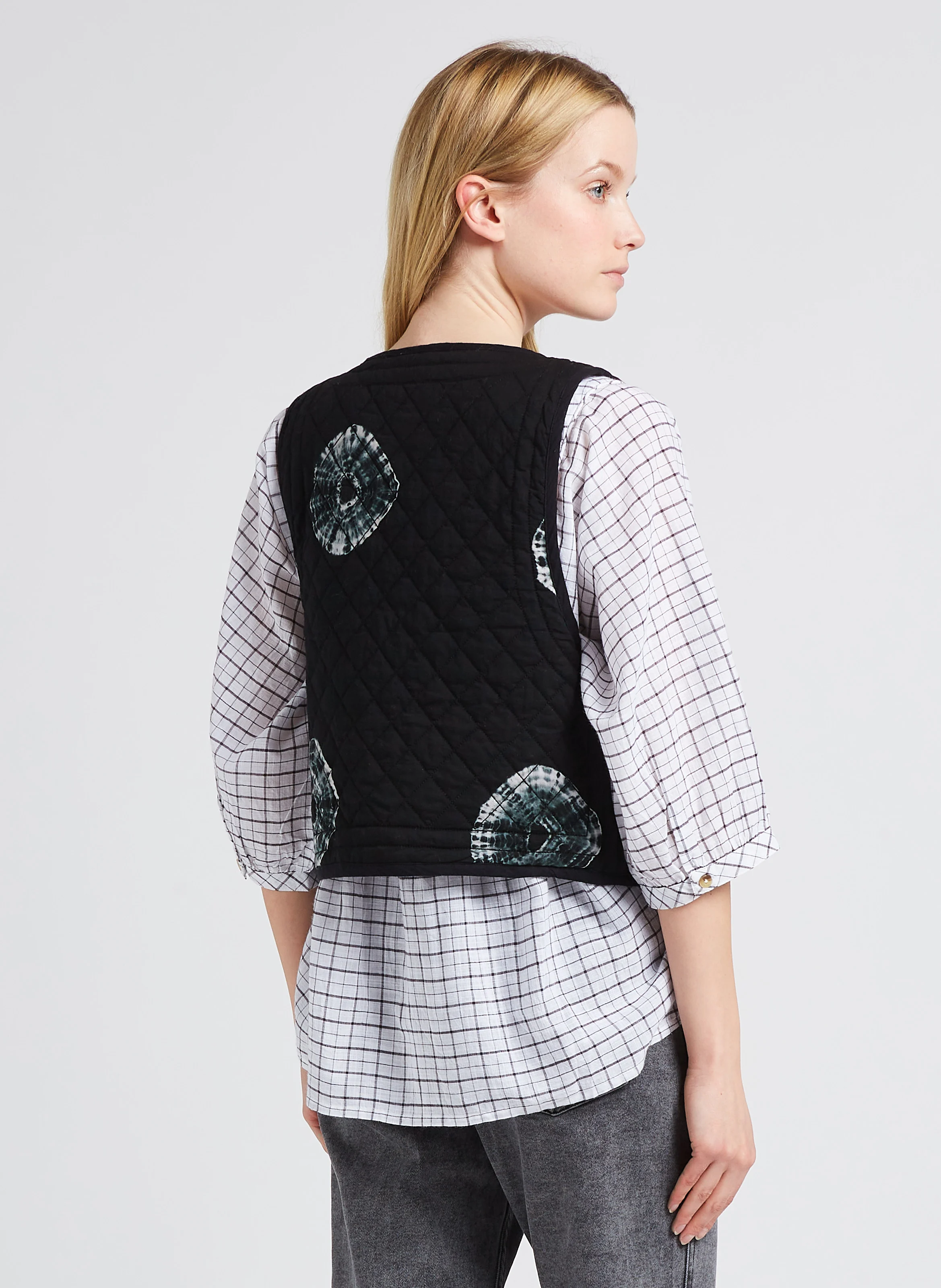 GACO - Gilet matelassé en coton imprimé | Noir