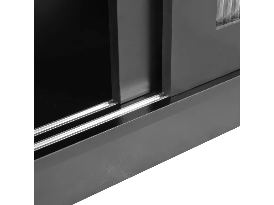 Ilot central de cuisine - avec plateau escamotable pivotante - avec portes vitrées et espace de rangement - MDF - Noir