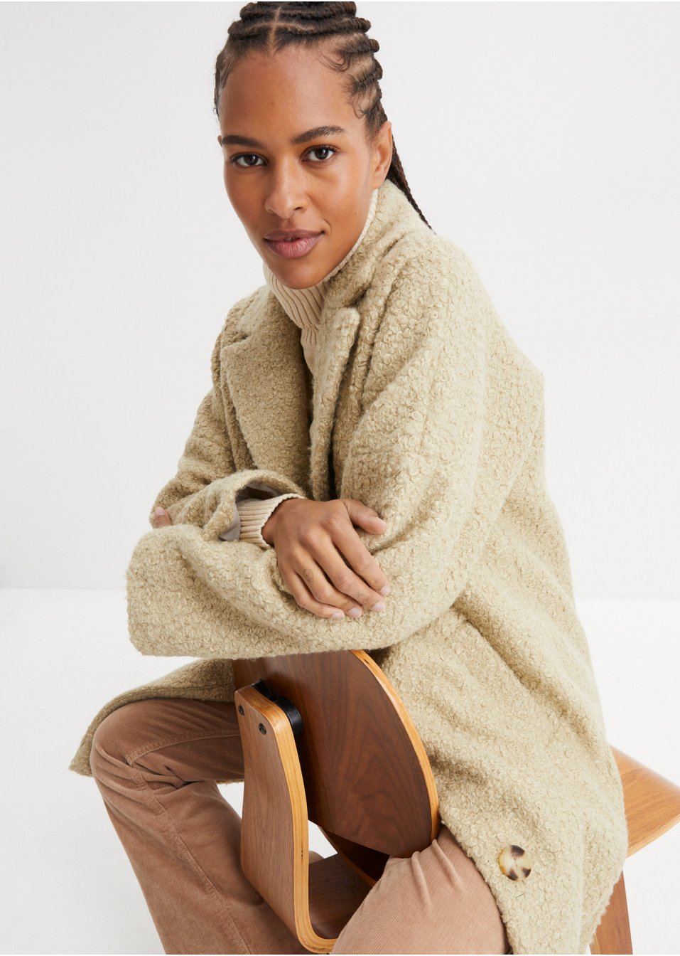 Manteau oversize en maille bouclette