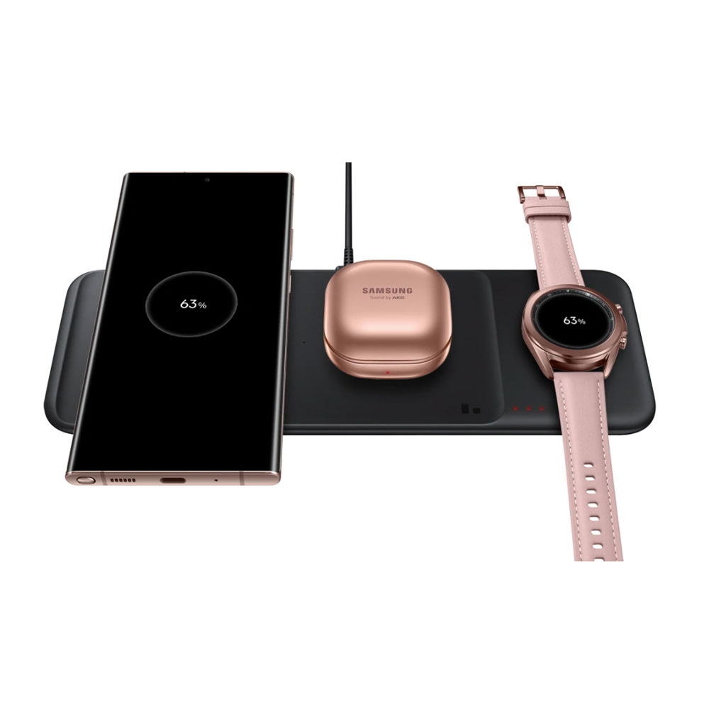 (9W) 3in1 Qi Wireless Trio Charging Pad Galaxy Watch / Smartphone / Buds Fast Charge   25W USB C Ladegerät (EP-P6300TBEGEU) - Schwarz