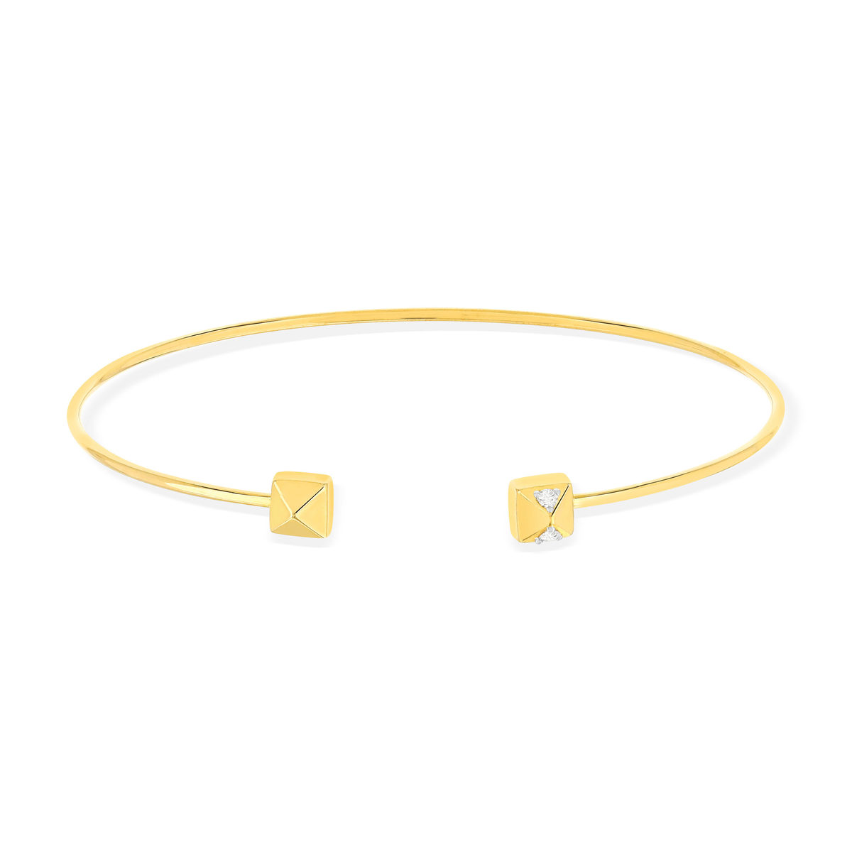 Bracelet rigide or jaune 375 diamants motif pyramide