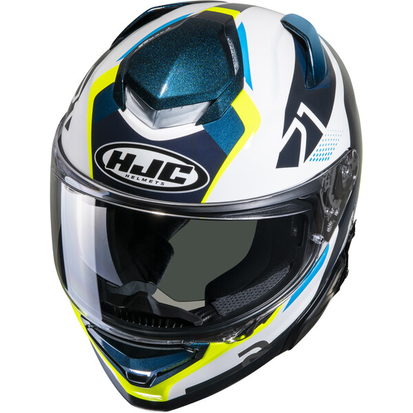 HJC - Casque RPHA 71 Hapel MC3H / Blanc / Bleu / Jaune fluo