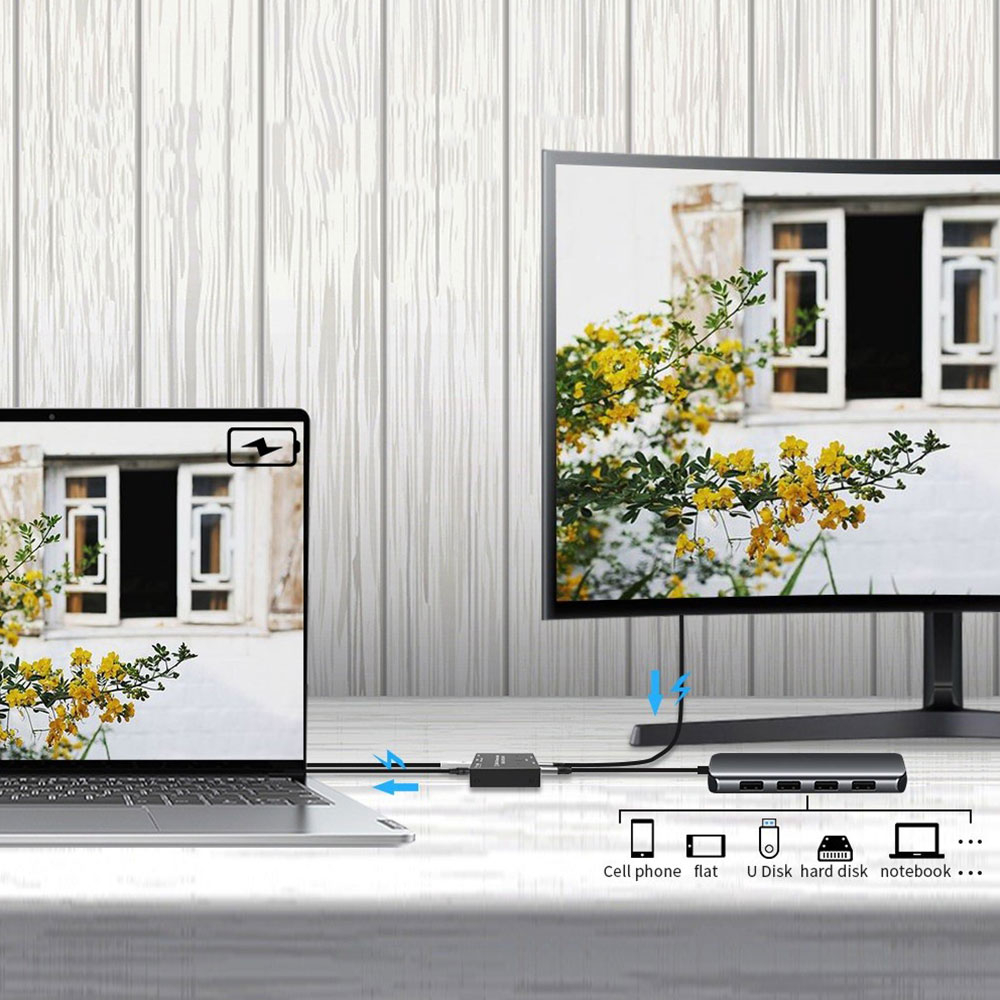 (50cm) 2in1 USB C Audio und Video KVM-Switch für bis zu 2 Computer mit 2x USB C Port (PD 100W / 8K@30Hz / 10 Gbit/s) - Grau