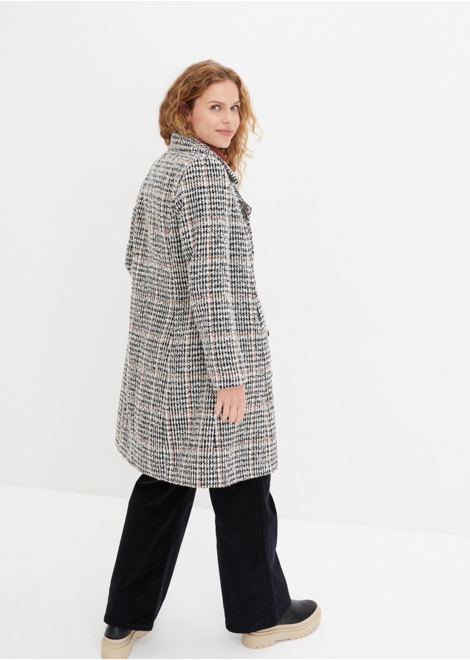 Manteau en bouclé à motif pied-de-poule