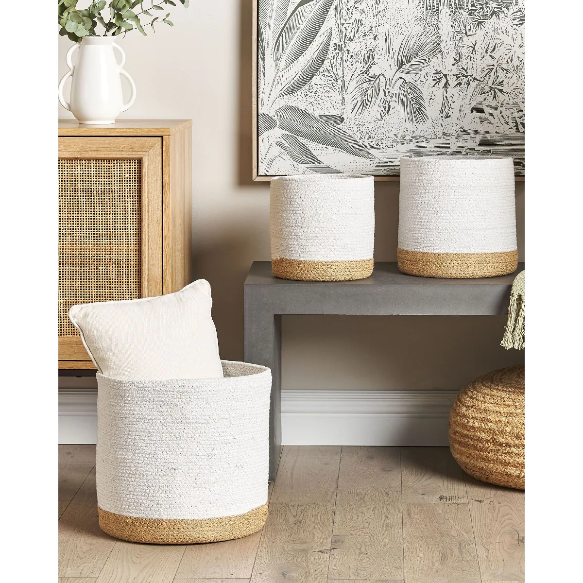 Beliani Lot de 3 paniers BASIMA - Beige et Blanc