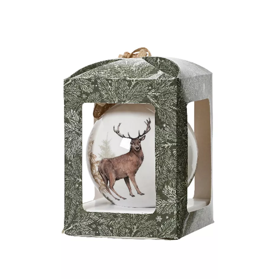 Boule de Noël (D100 mm) Cerf sauvage et noeud Naturel