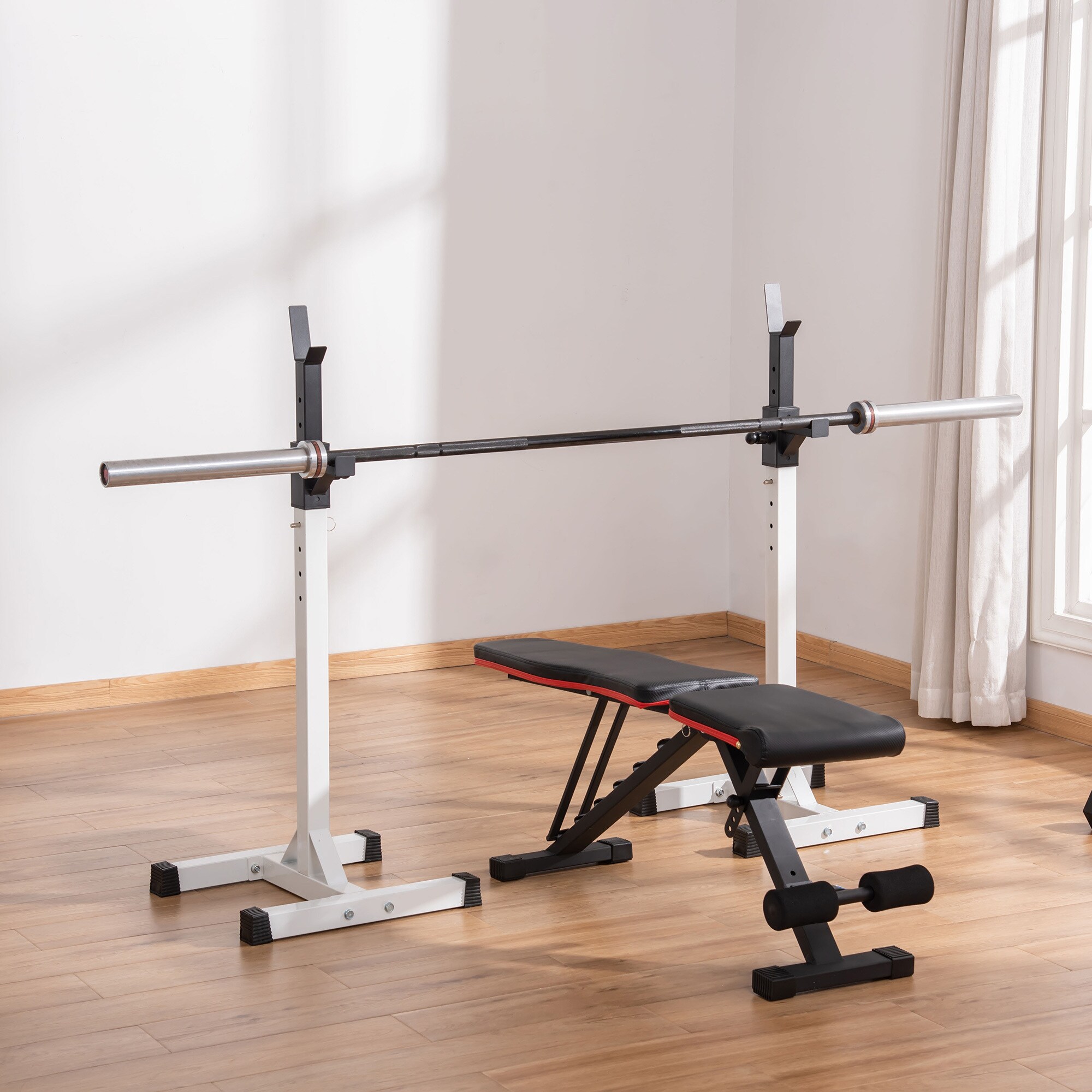 HOMCOM Hantelständer mit Stahlrahmen schwarz, weiß 52L x 48B x 105-160H cm