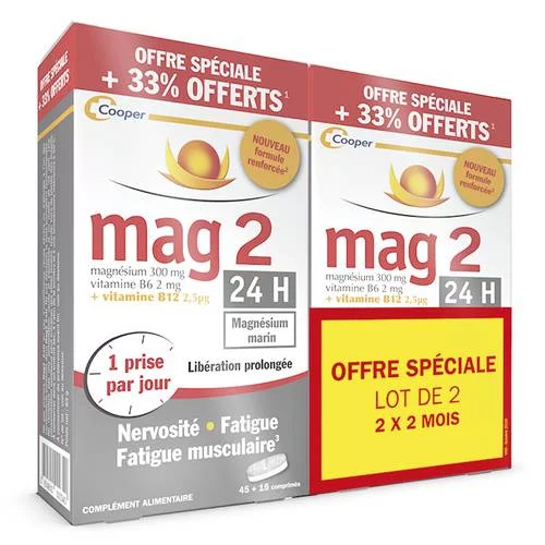 MAG 2 24H - Complément alimentaire au magnésium marin - Lot  2 x 60 Comprimés