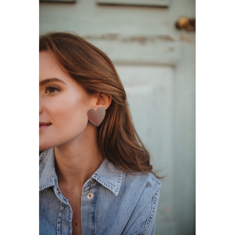 maxi boucles d'oreilles puces coeurs plaqué argent - APHRODITE