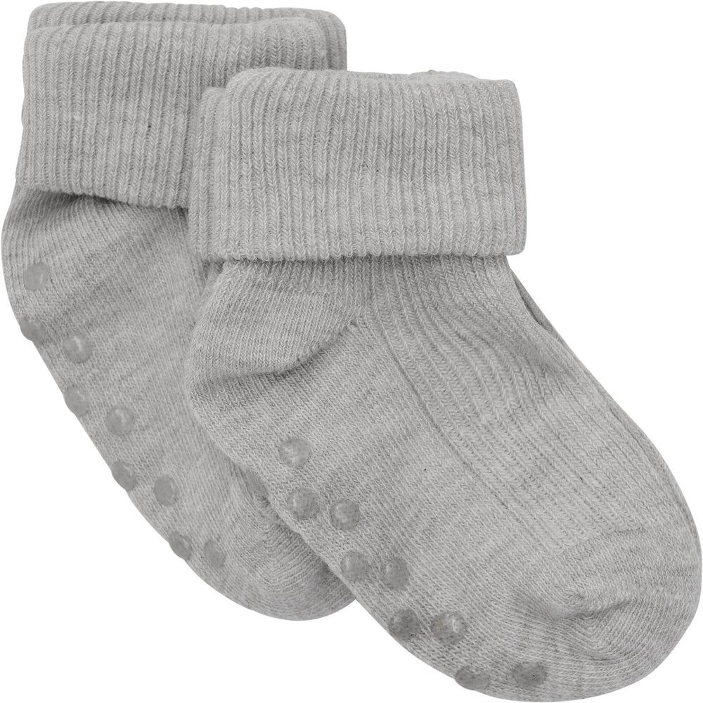 Køb Minymo Light Grey Melange Baby Rib Strømper 2-Pak
