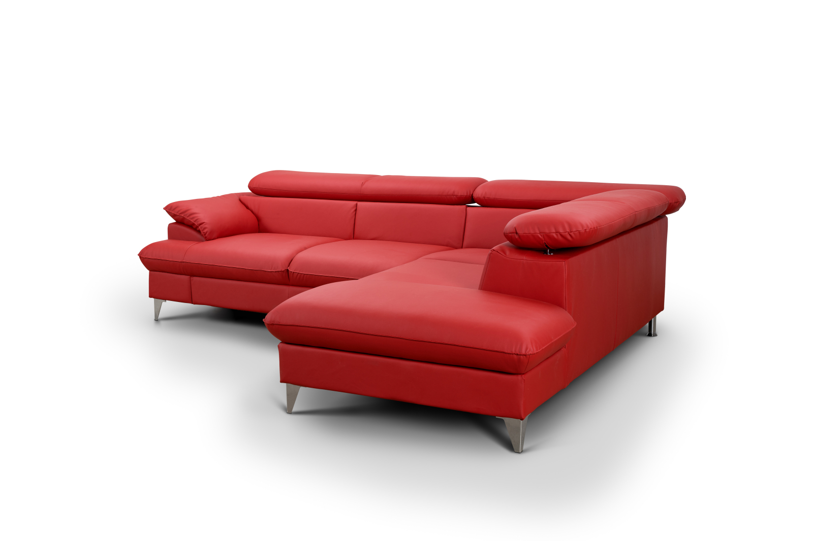 Ecksofa - rot - Kunstleder - Ottomane rechts