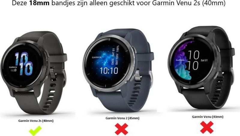 Garmin - Venu 2s - Leren Bandje - Zwart - 18 mm