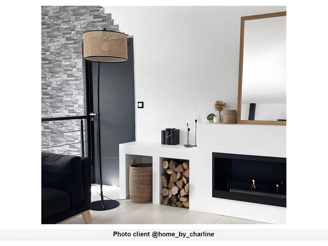 Lampadaire arc cannage - style ethnique - Fer et rotin - H. 195 cm - Noir et naturel - NEIROBI