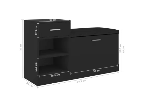 Banc à chaussures Noir 94,5x31x57 cm Aggloméré