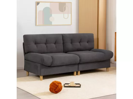 Canapé 2/3 places en Velours Teddy gris - Design ergonomique - avec poches de stockage, grande coussin - 201x85x90cm