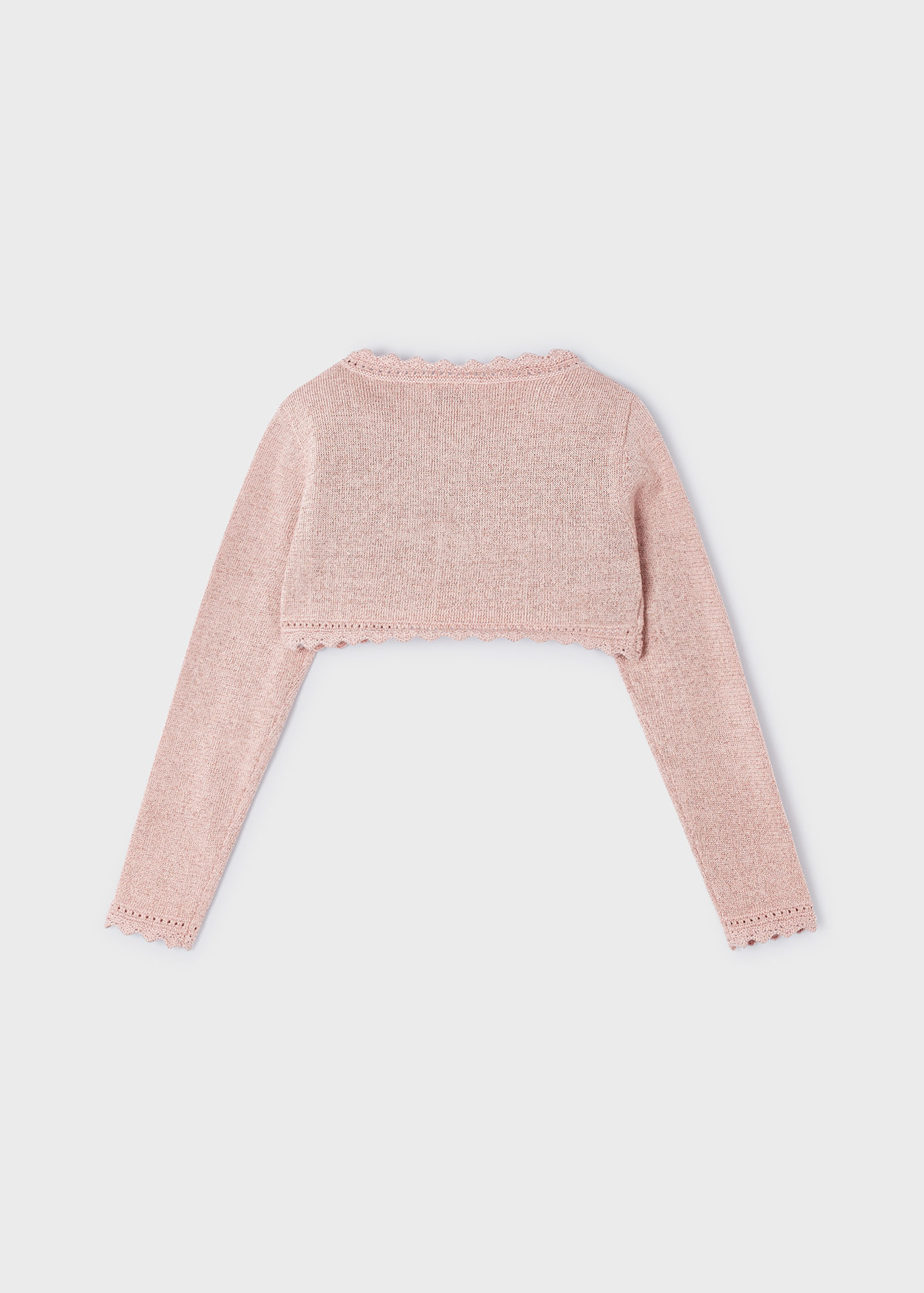 Cardigã feminino Better Cotton em fio metálico na cor nude.