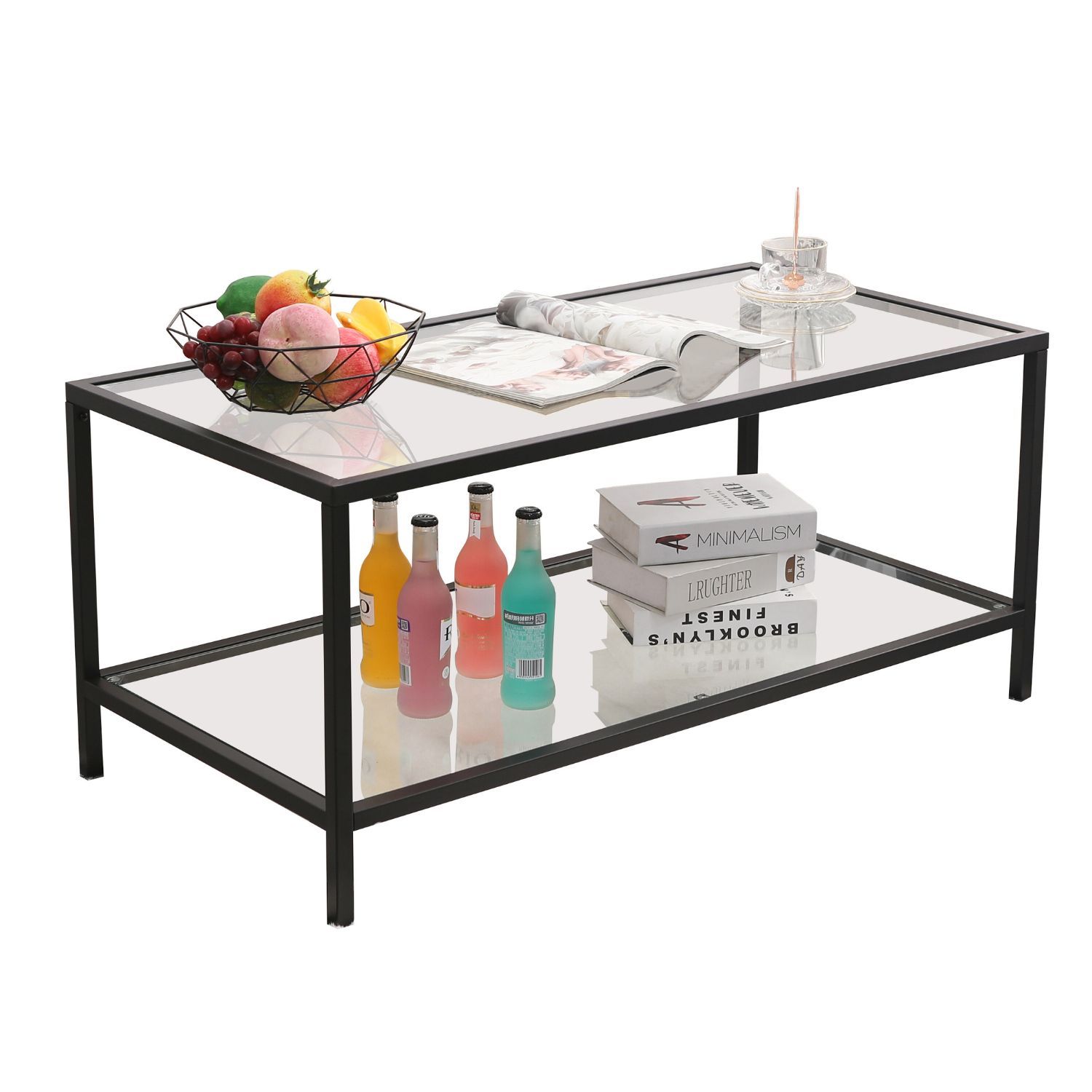 Mein-Regal Couchtisch Glasgow schwarz 100x50x45cm Metall Glasoberfläche Ablagefach