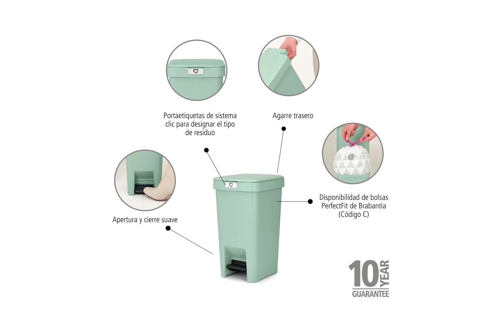 Recyclingbehälter StepUp 10 l, GrünTreteimer für Recycling Materialien