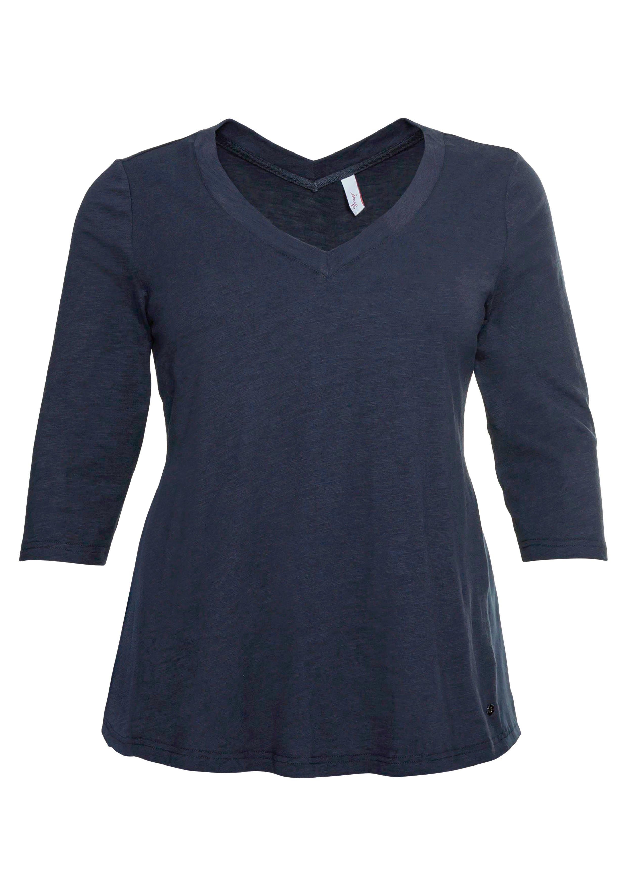 3/4-Arm-Shirt mit Einsatz aus Blusenstoff seitlich
