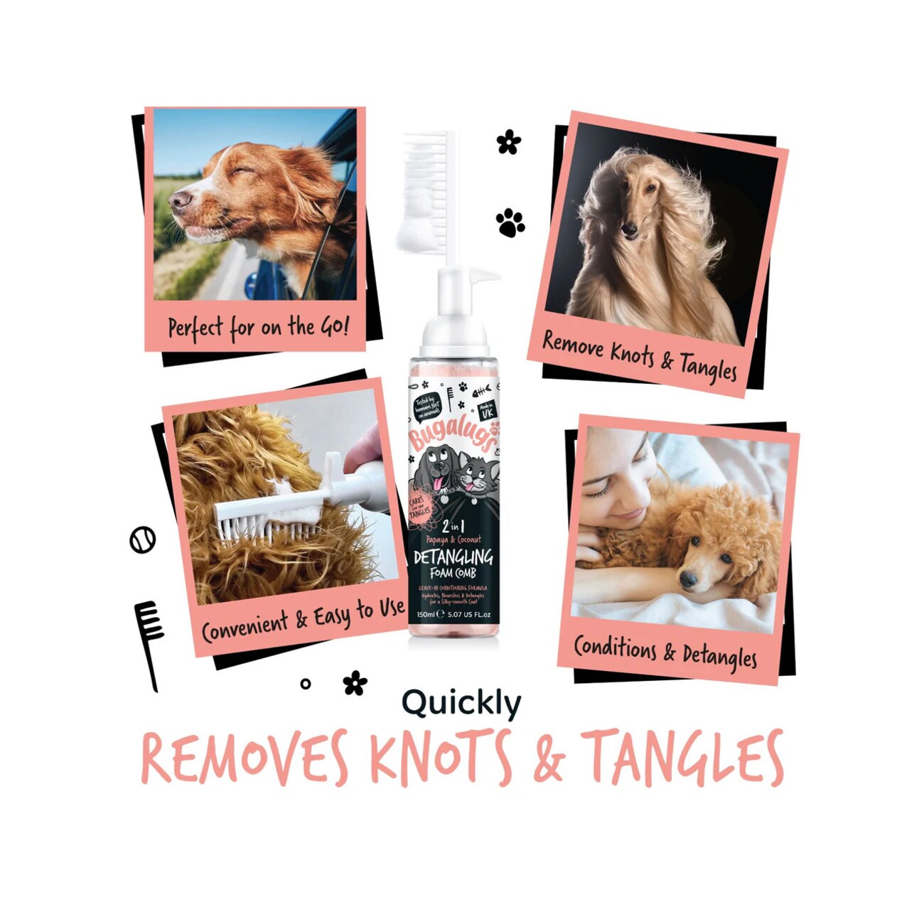 Bugalugs Fellentwirrungsschaum mit Kamm Papaya & Kokosnuss 150 ml