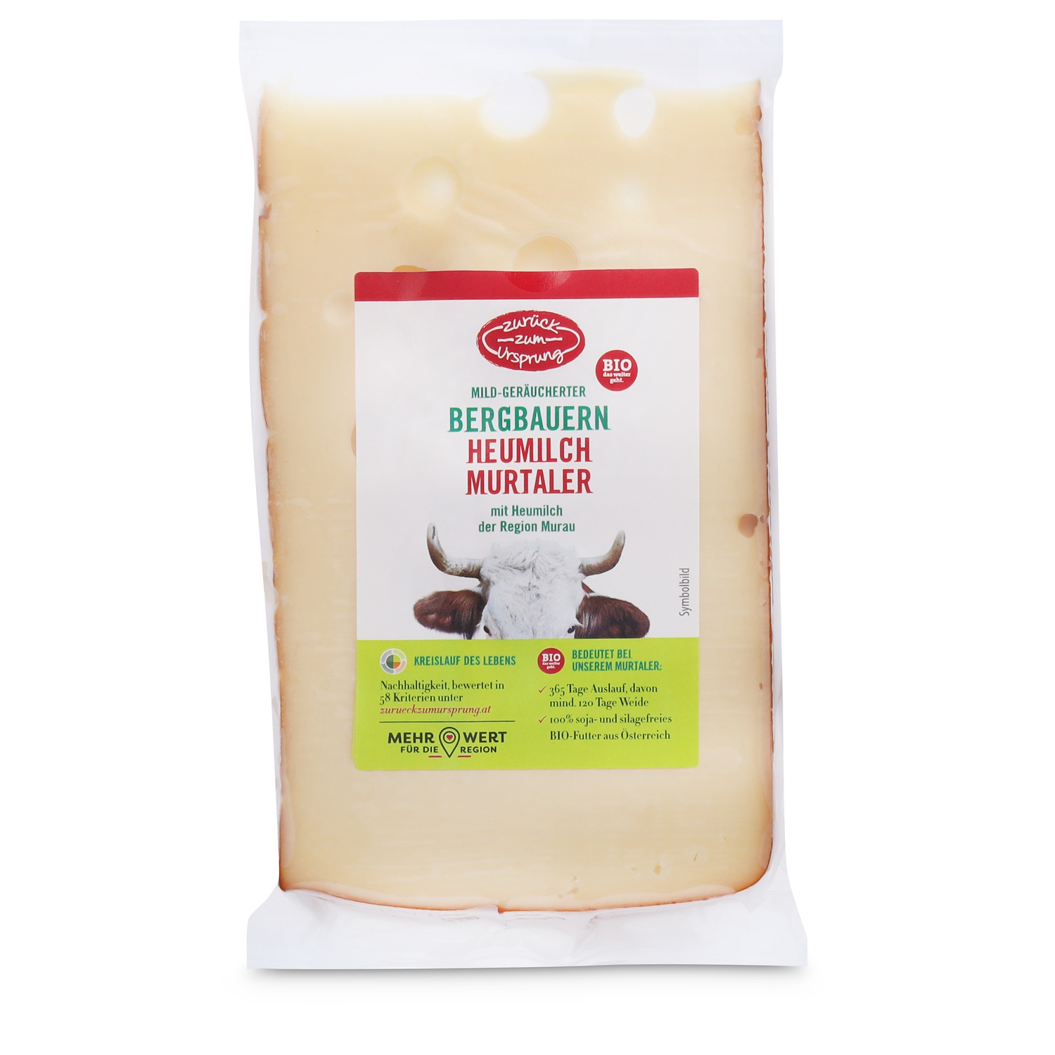 ZURÜCK ZUM URSPRUNG BIO-Heumilchkäsespezialität, Murtaler geräuchert 250 g