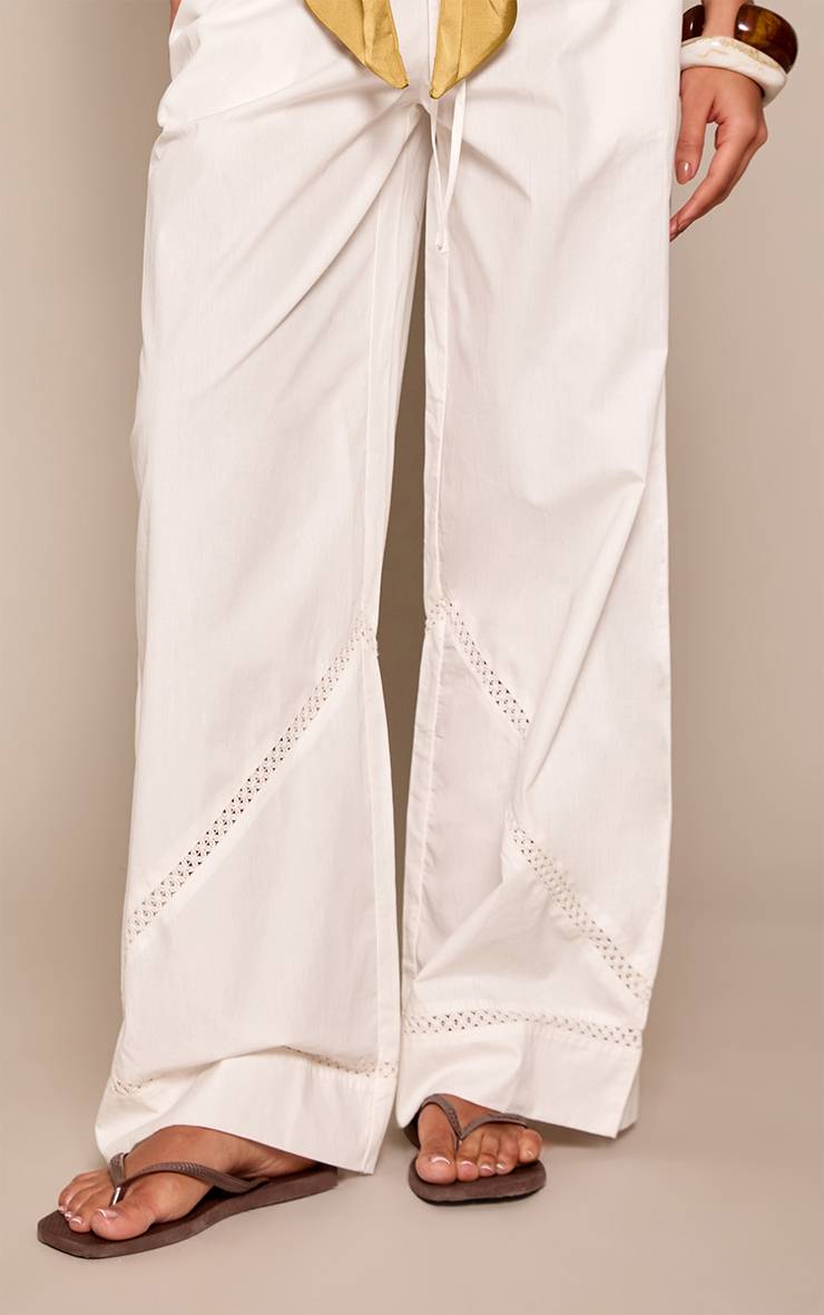 Blanc Pantalon Large En Coton Avec Cordon De Serrage À La Taille