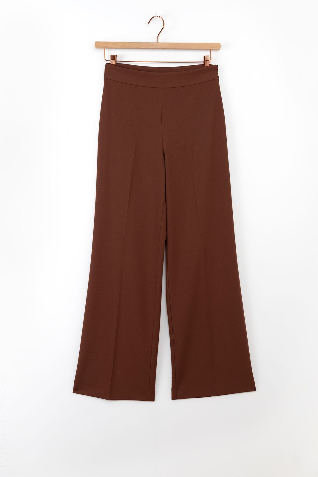 Bruine wide leg pantalon met rits