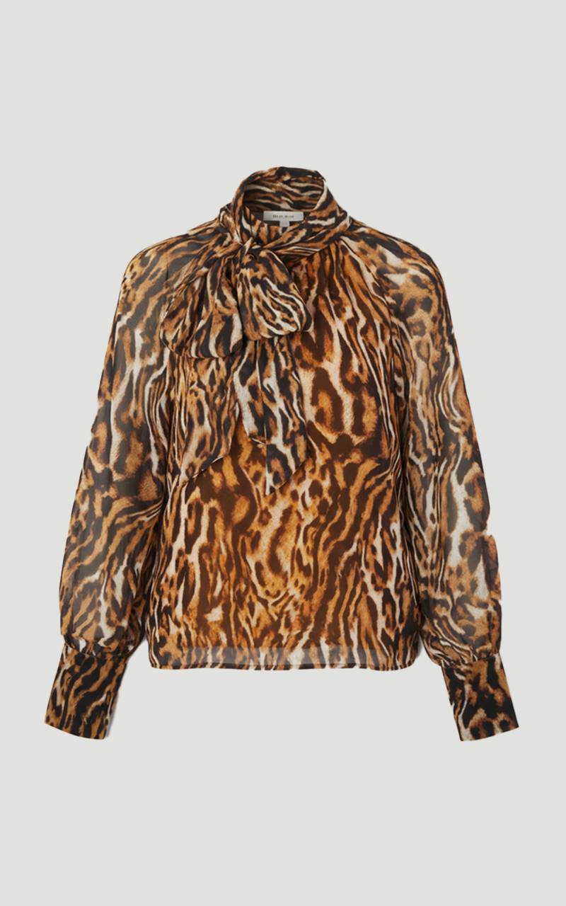 KarenMillen Blouse Tissée à Imprimé Animal en Georgette avec Nœud au Col