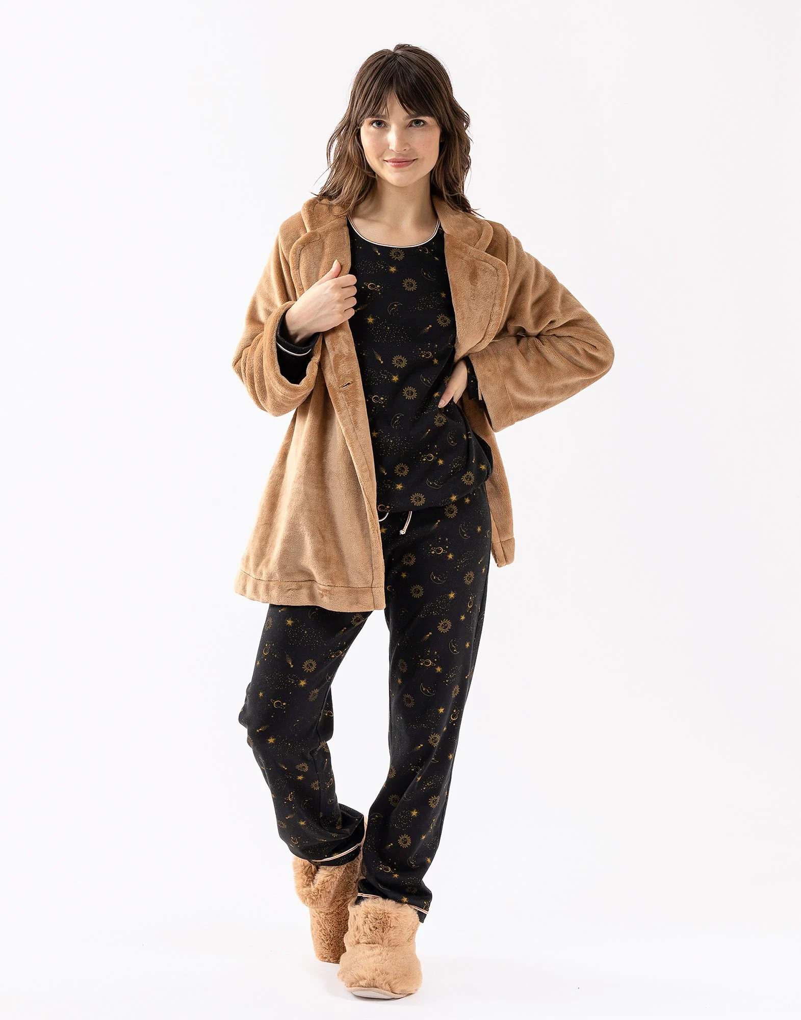 ESSENTIEL H77A - Veste en peluche flanelle | Marron