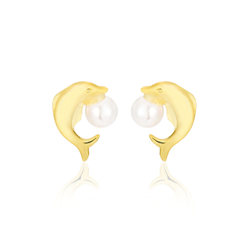 Boucles D'oreilles Puces Eleanor Dauphin Or Jaune Perle De Culture