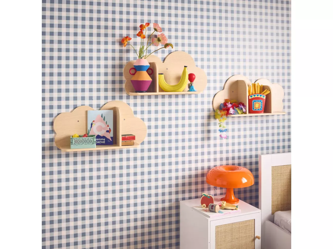 Lot de 3 étagères murales couleur naturelle nuage pour chambre enfant