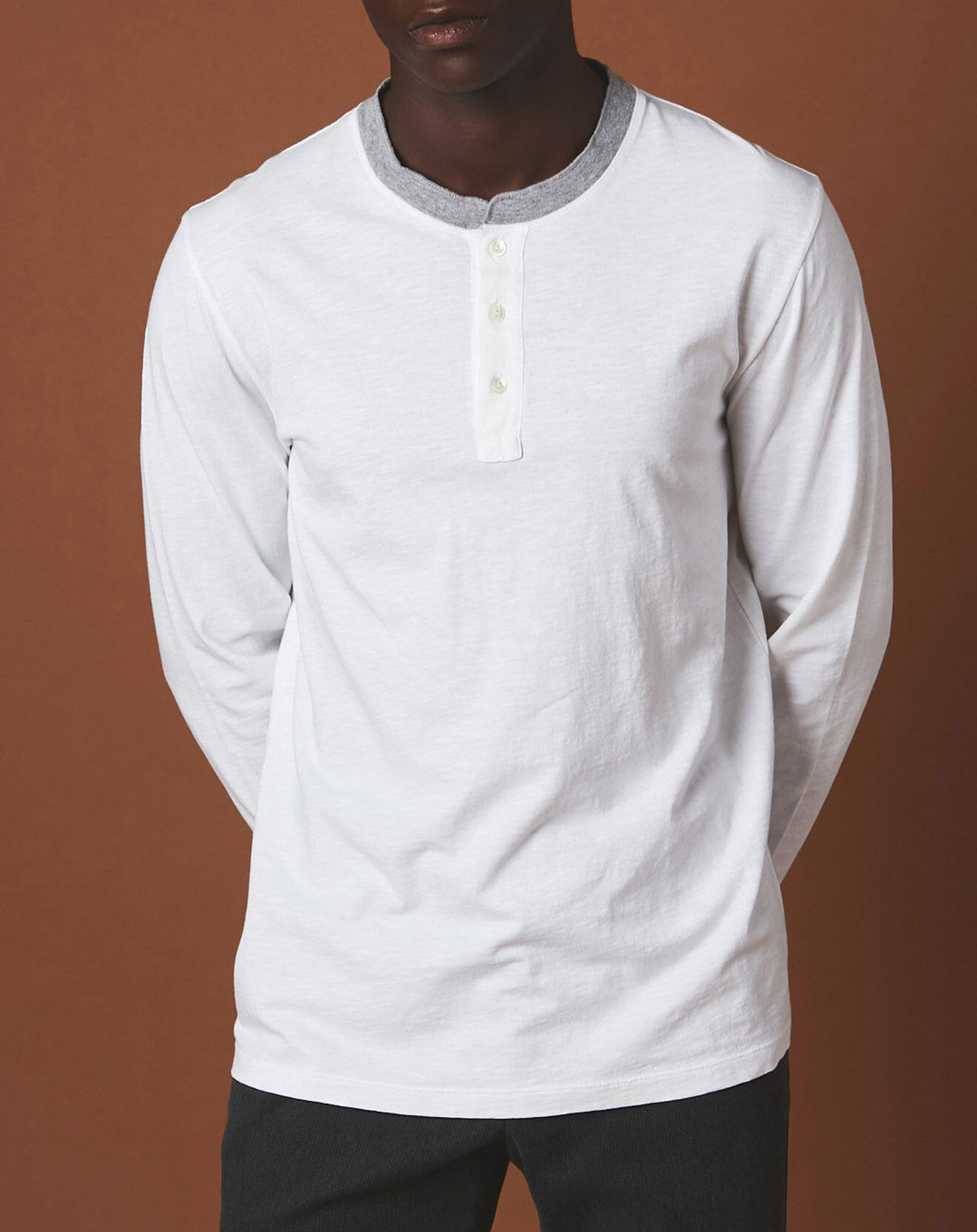Hartford T-Shirt Henley blanc/gris