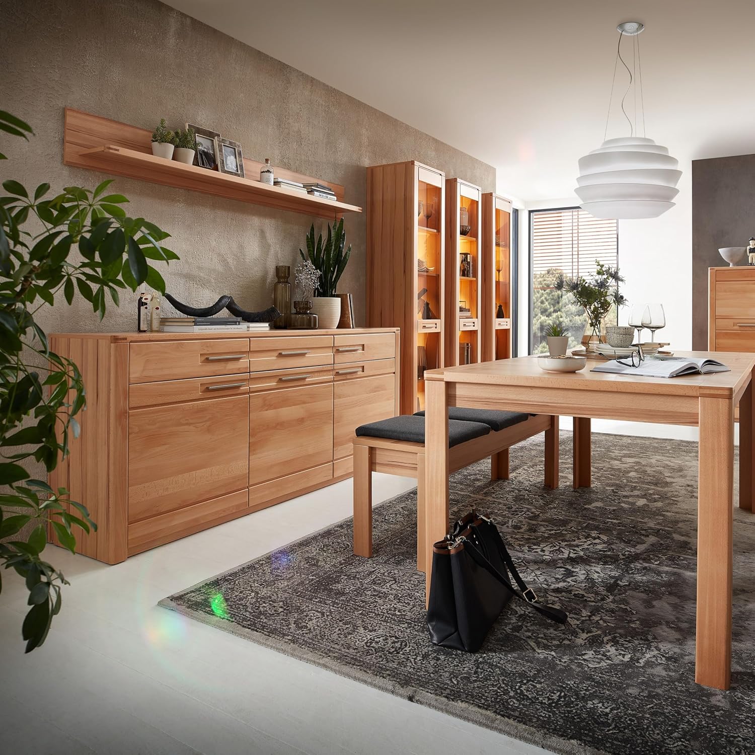 Nature ONE Regal in Kernbuche Teil-massiv FSC-Zertifiziert - Modernes Standregal mit LED-Beleuchtung und viel Stauraum - 43 x 203 x 40 cm (B/H/T)
