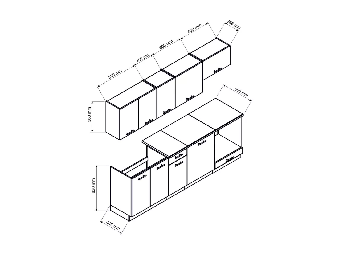 Cuisine complète MILA 8 éléments couleur chêne Artisan avec plan de travail inclus - Longueur 240 cm